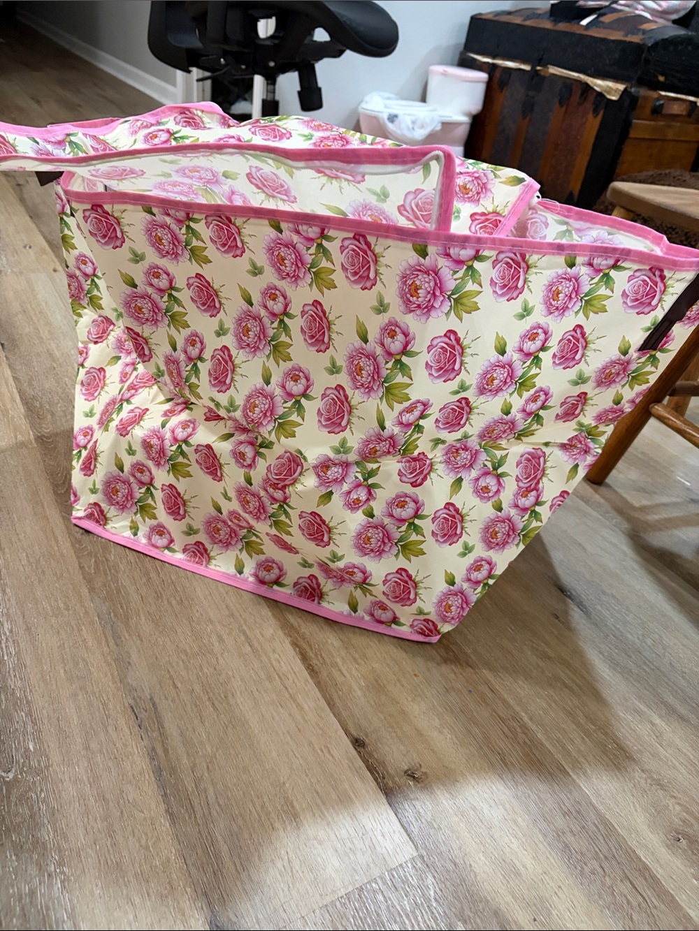 Floral Pink Tote Bag – Women Bags 16x16x16 storage zip bag